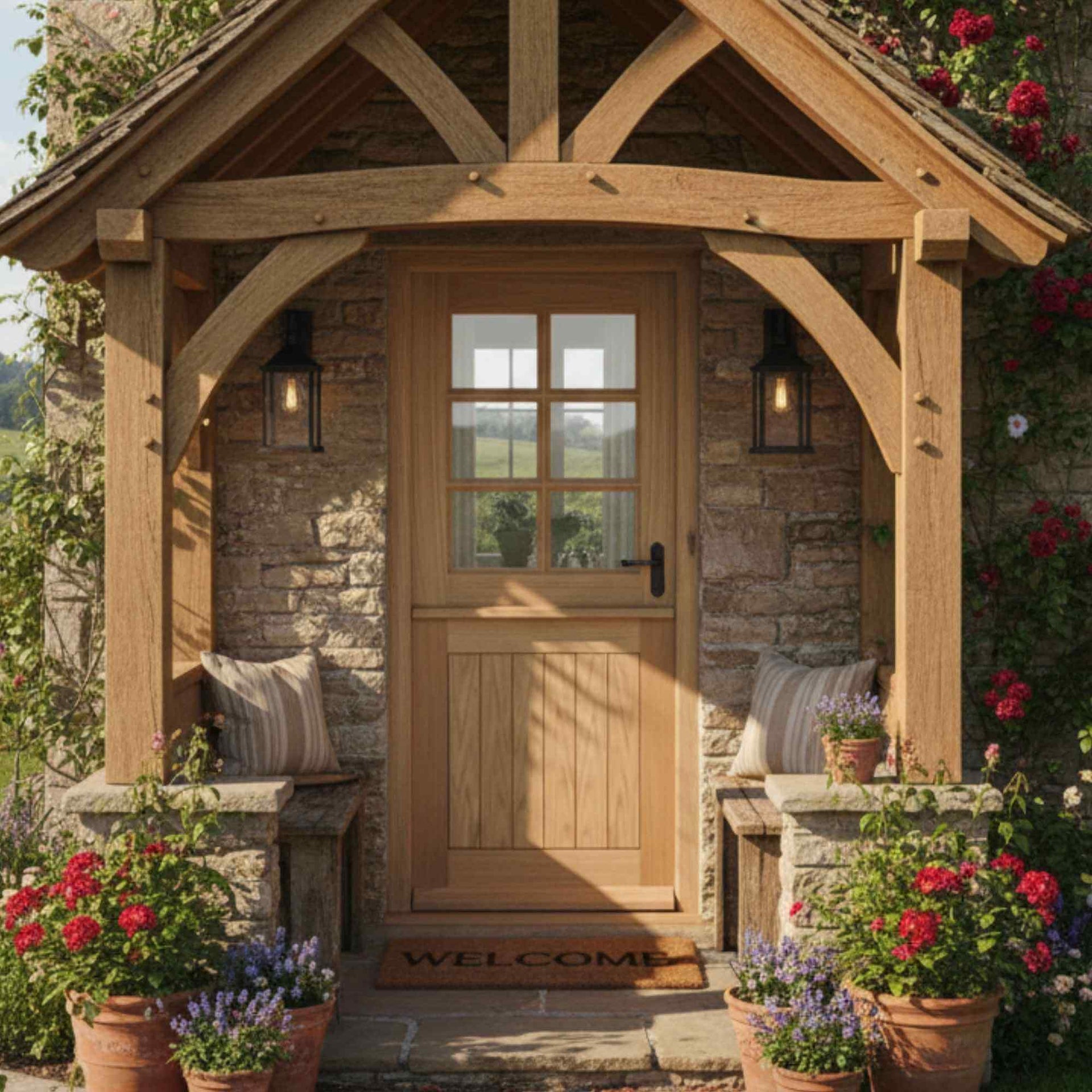 6 Panel Cottage Stable Engineered Door Clear Double Glazing