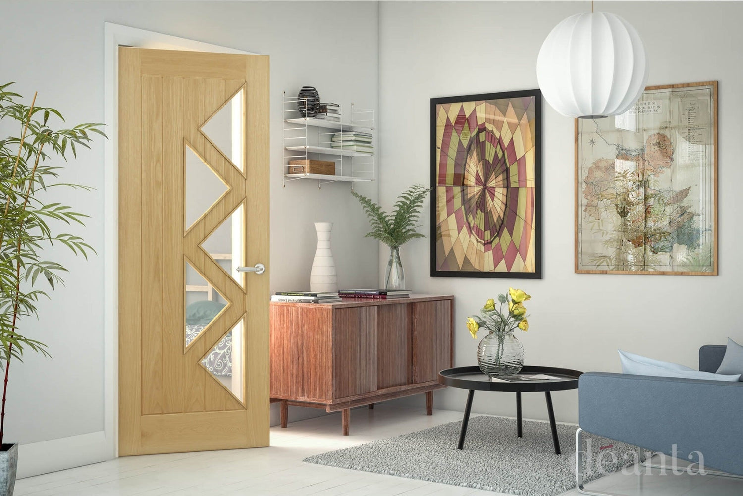 Mexicana Ely Prefinished Internal Oak 5L Glazed Door - Lifestyle Image 1