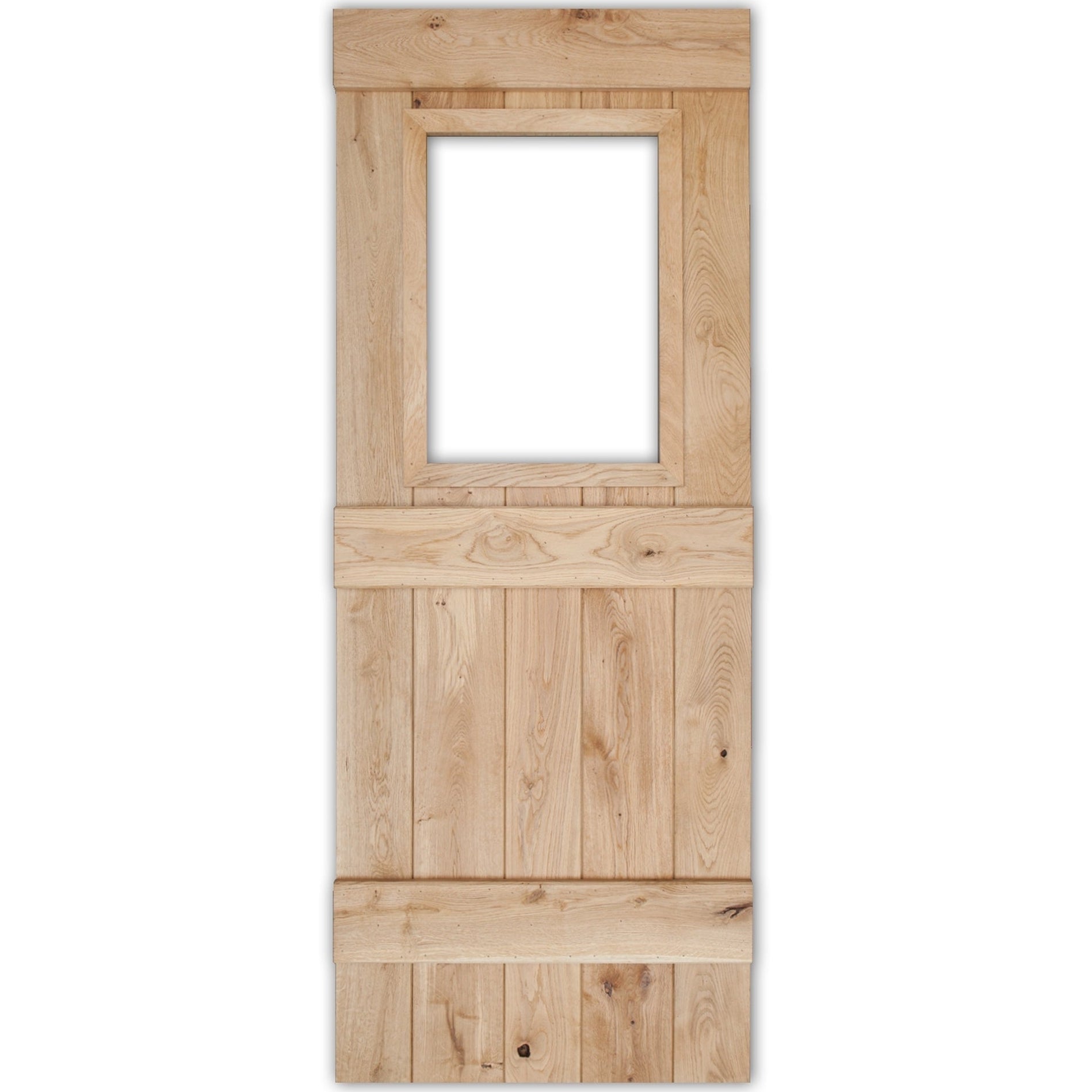 Solid Oak 3 Ledge Glazed Rustic V-Groove Cottage Door - Main Product Image