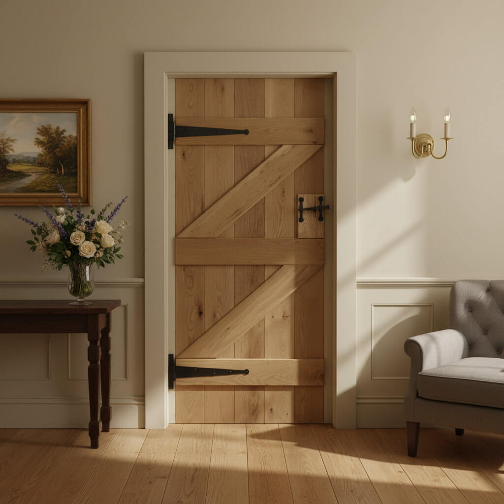 Solid Oak Ledge and Braced Rustic V-Groove Door