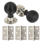 Ebonised Beehive Period Door Knob Nickel Rose - Value Pack
