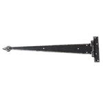 Product A single black metal barn door hinge with a long triangular blade and a square mounting bracket, shown on a plain white background.
