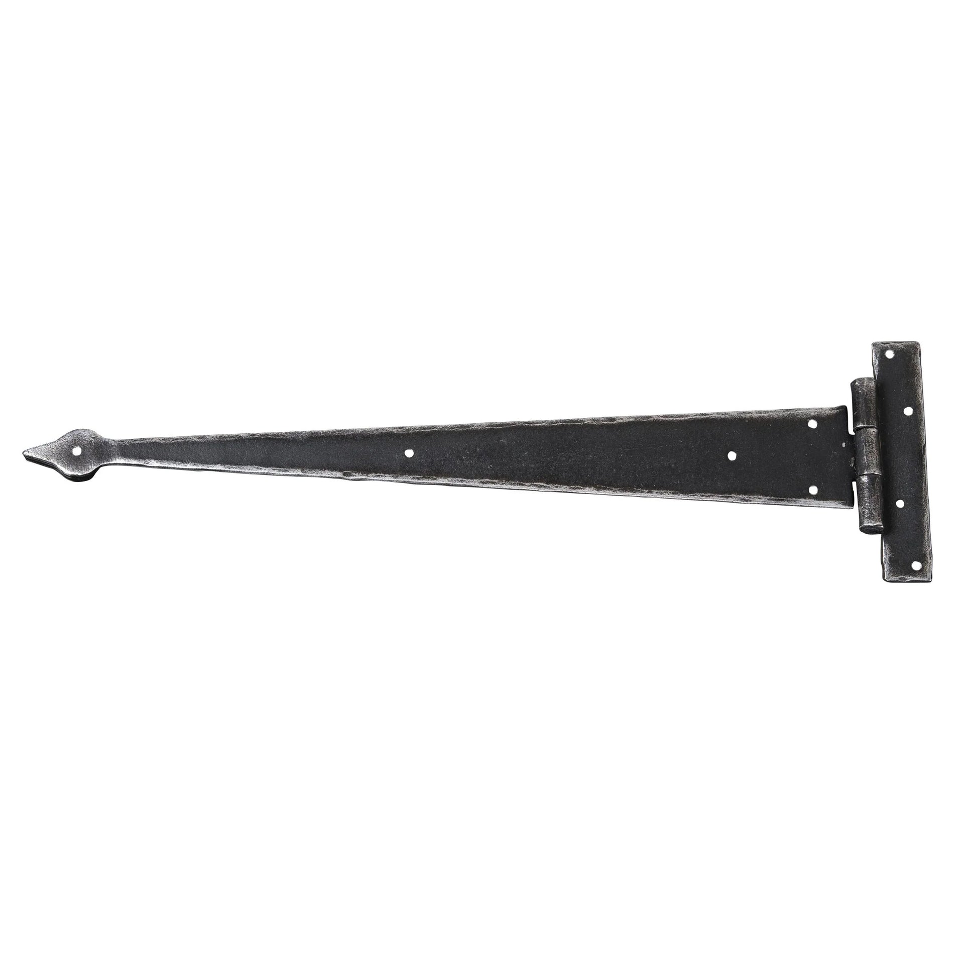 Product A single black metal barn door hinge with a long triangular blade and a square mounting bracket, shown on a plain white background.