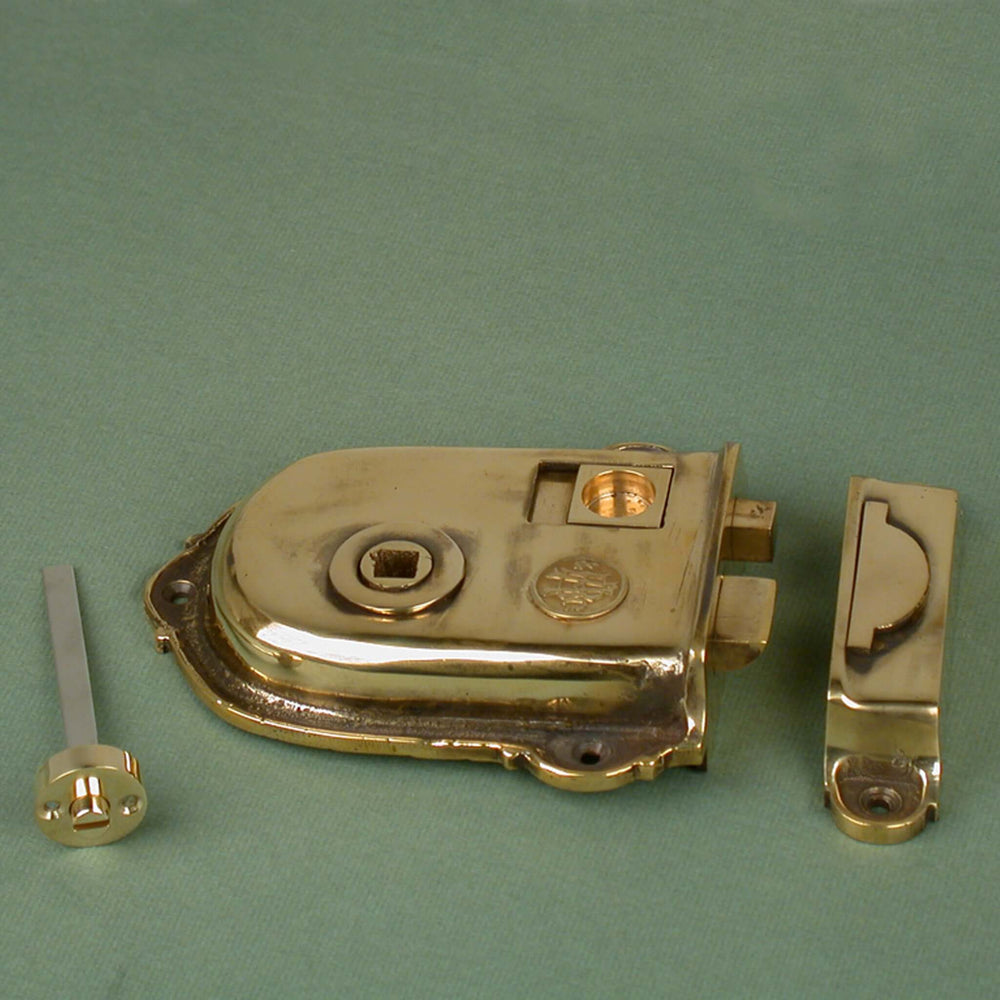 Product aged brass Cromwell rim latch with keep