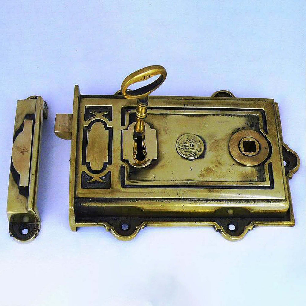 Product aged brass Davenport rim lock