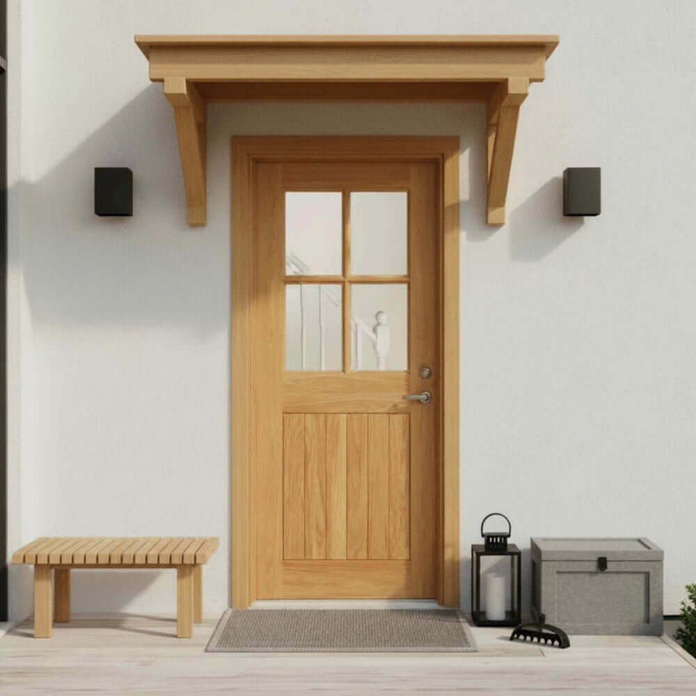 Lifestyle oak cottage door with glazed panels in porch
