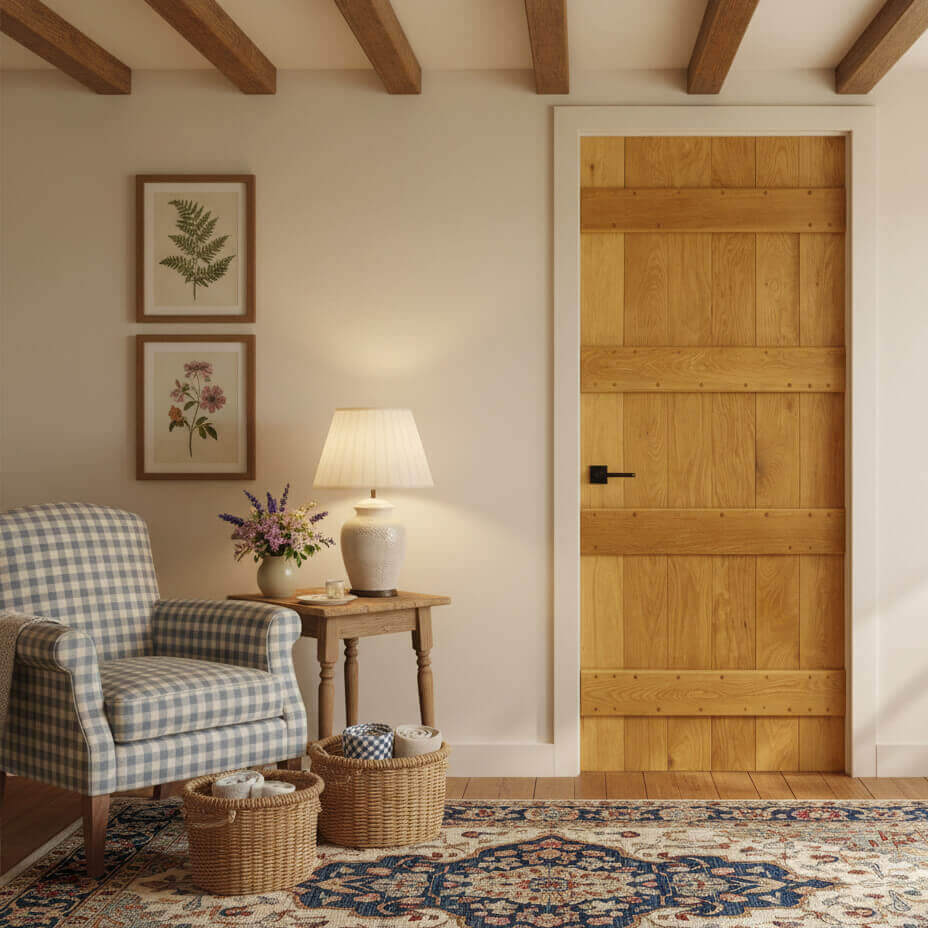 Lifestyle ledge barn solid oak door in cosy room setting