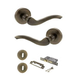 Product Warwick lever on round rose, antique brass finish