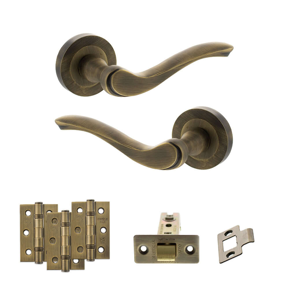 Product Warwick lever on round rose, matt antique brass finish
