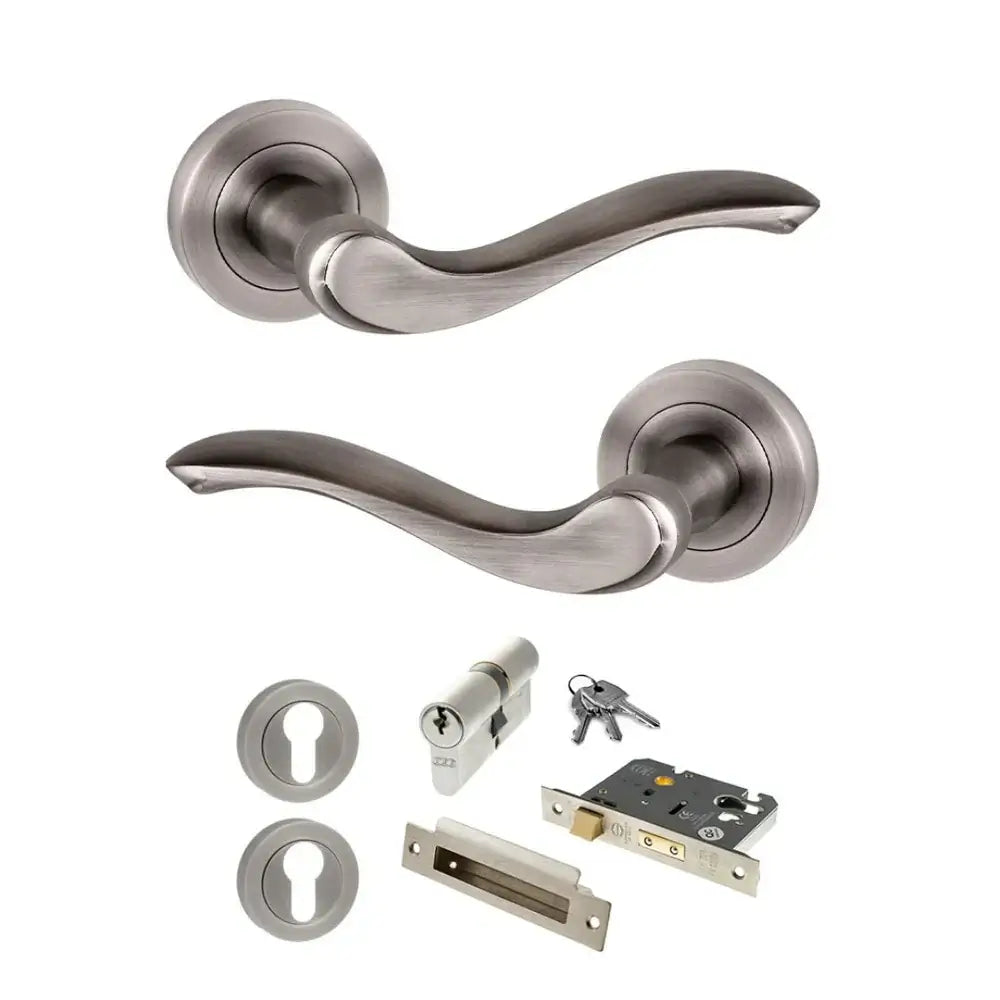 Product Warwick lever on round rose, matt gun metal finish