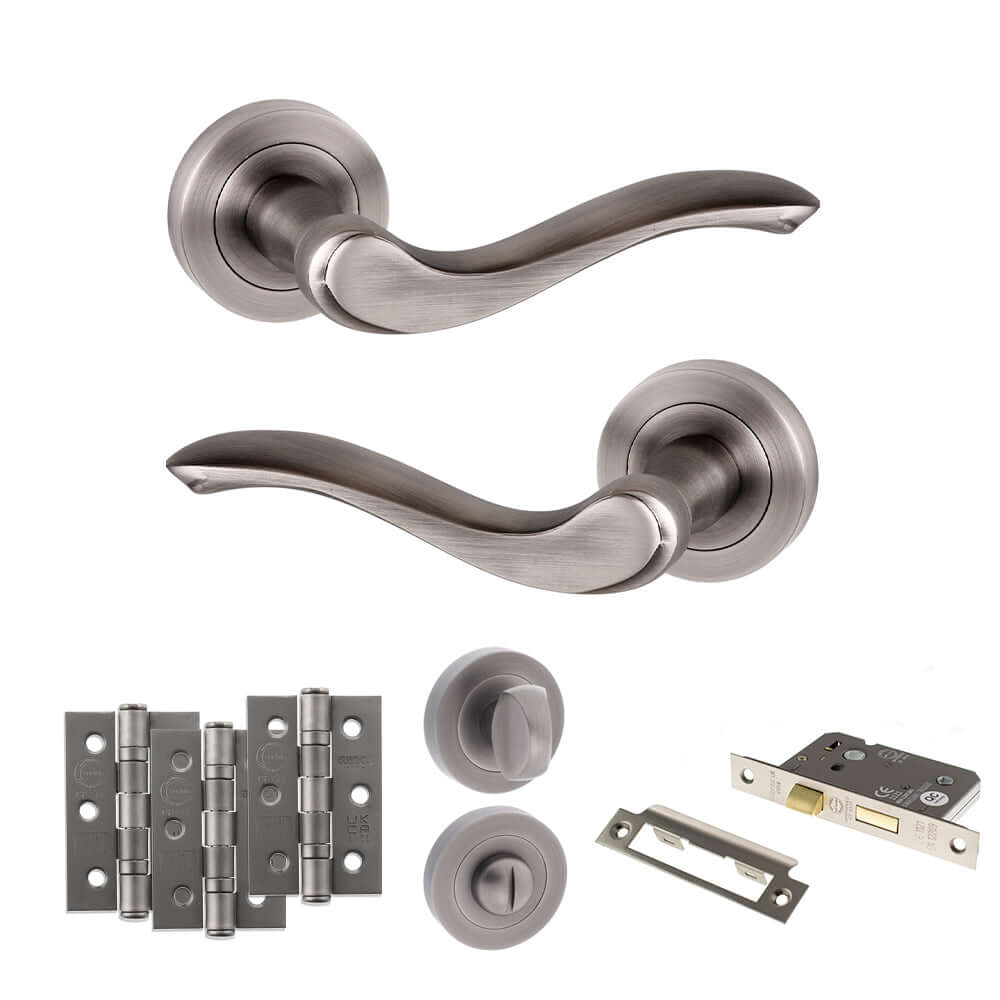 Product Warwick lever on round rose, matt gun metal finish