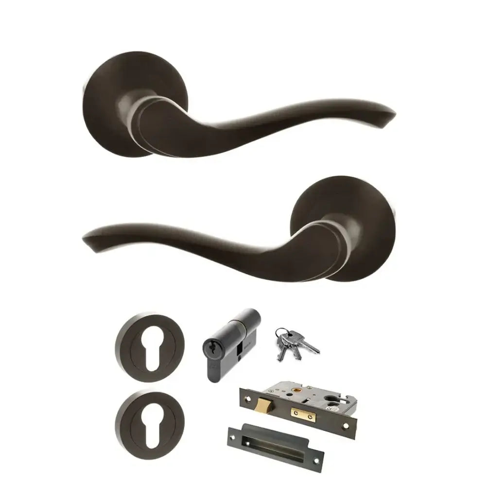 Product Warwick lever on round rose, urban dark bronze finish
