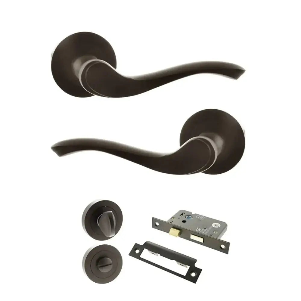 Product Warwick lever on round rose, urban dark bronze finish
