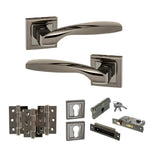 Product Set of door handles and locks on a white background