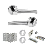 Product polished chrome door handle on round rose with bathroom set
