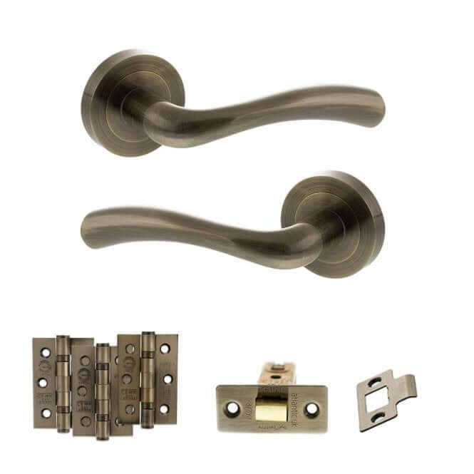 Product antique brass door handle on round rose