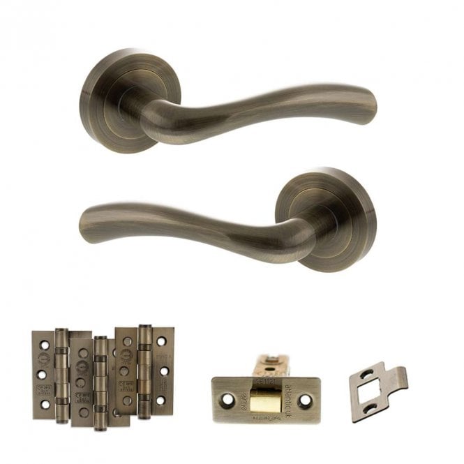 Product antique brass door handle on round rose