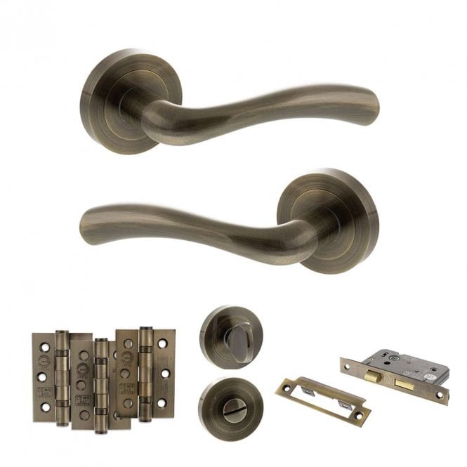 Product antique brass door handle on round rose