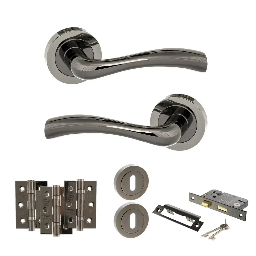 Product black nickel door handle on round rose