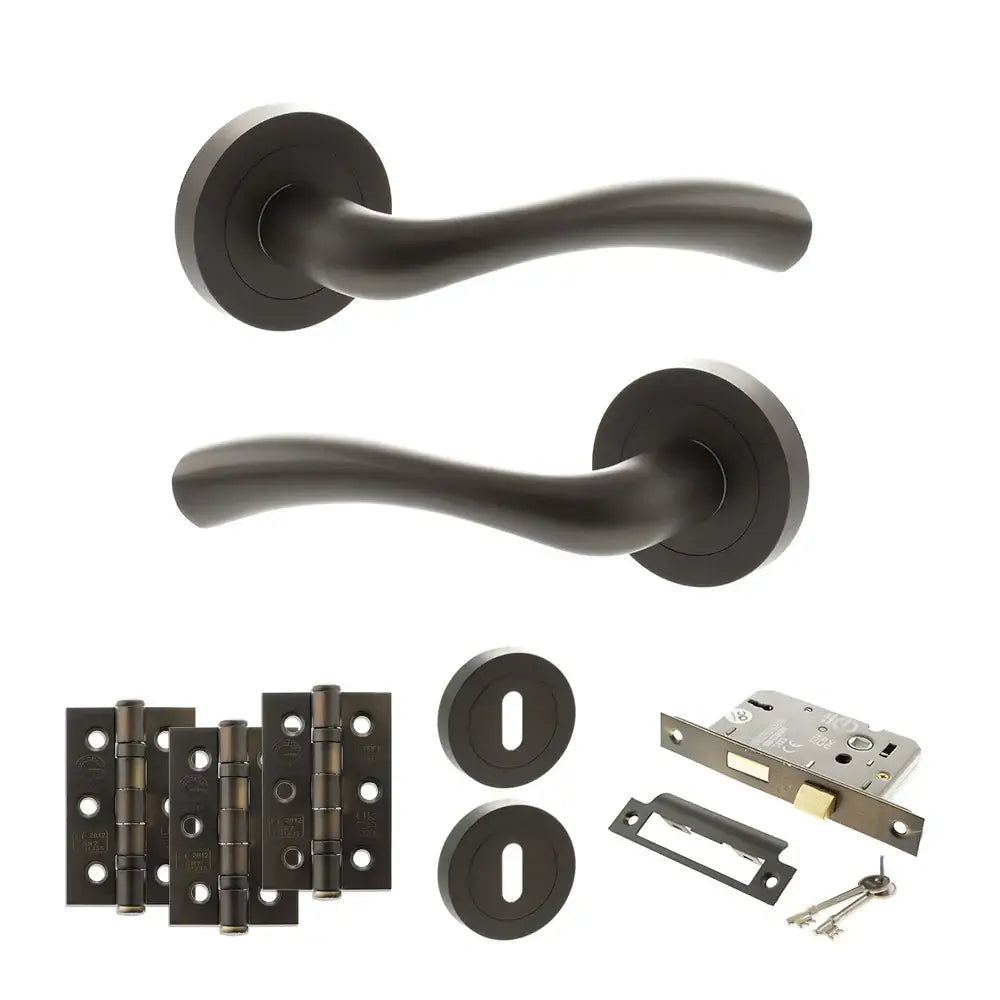 Product urban dark bronze door handle on round rose