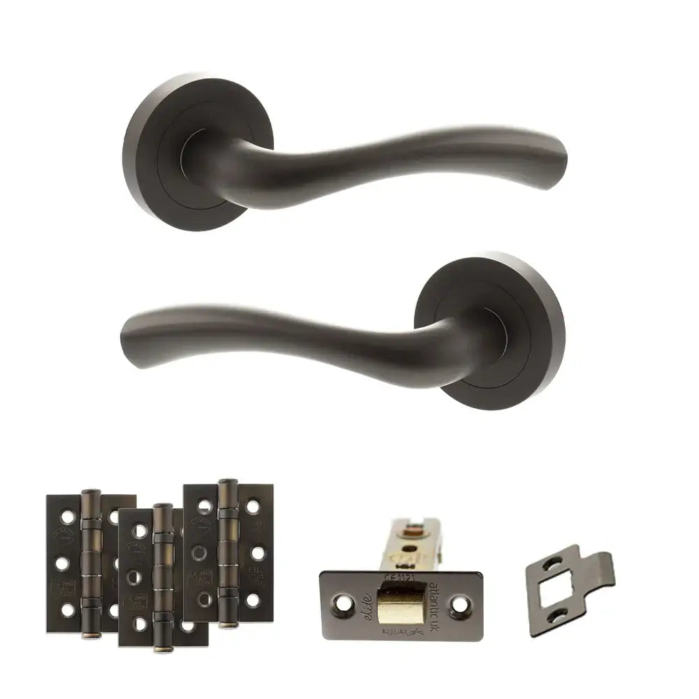 Product urban dark bronze door handle on round rose