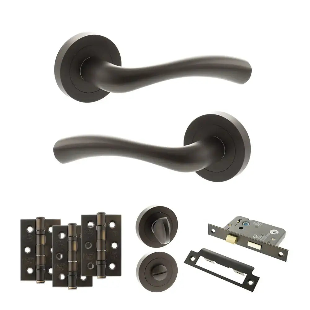 Product urban dark bronze door handle on round rose