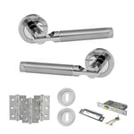 Product Set of chrome door handles and lock components on a white background