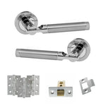 Product Chrome door handles and hardware components on a white background