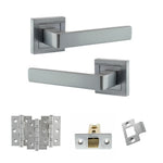 Product Set of stainless steel door handles and hardware components on a white background