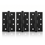 Product Three black metal hinges arranged side by side on a clean white background with a soft reflection below.