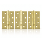 Product Three brass hinges arranged side by side on a clean white background with a subtle reflection underneath.