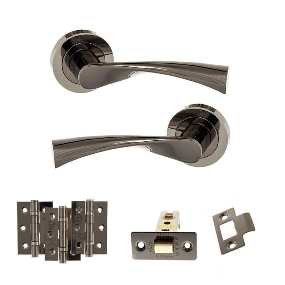 Product black nickel door handle on round rose