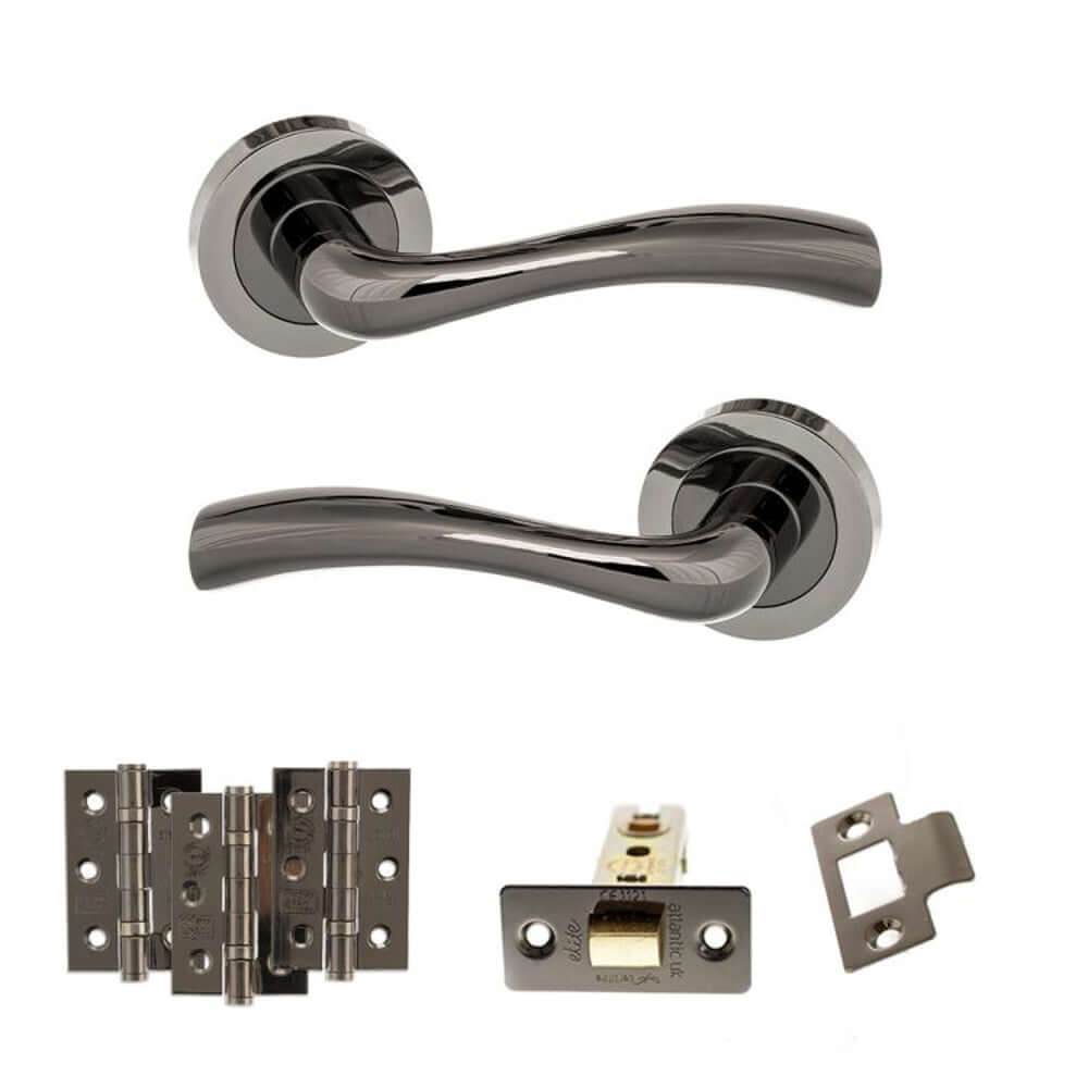 Product black nickel door handle on round rose