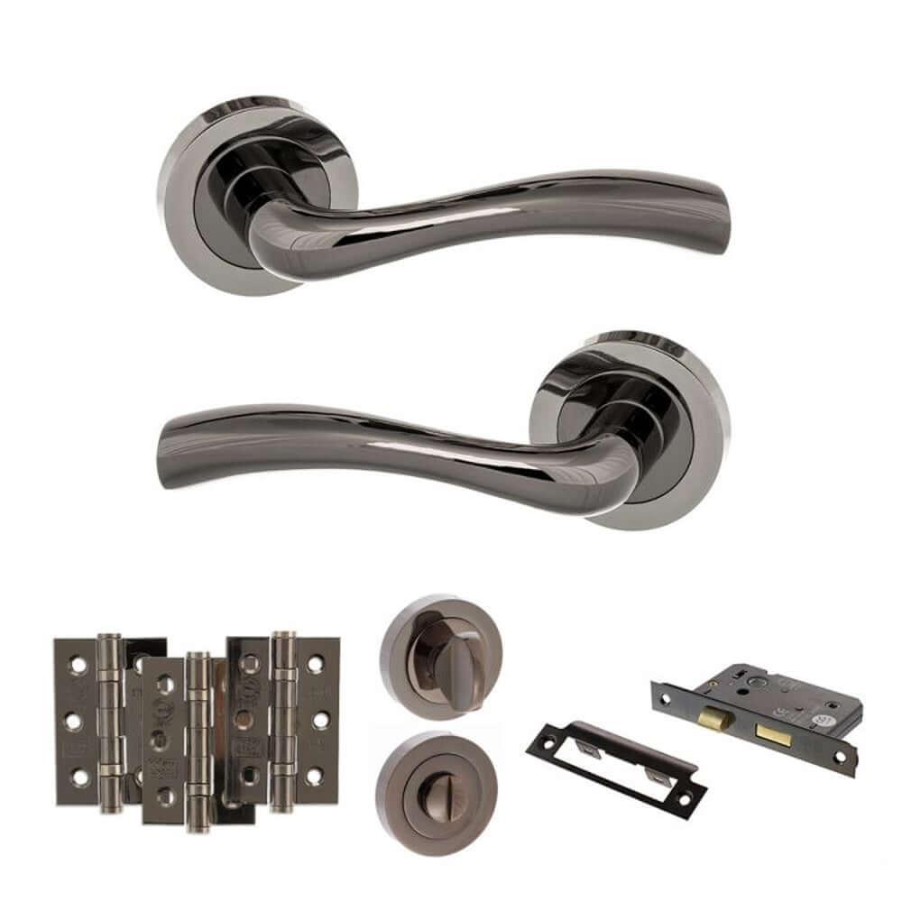 Product black nickel door handle on round rose