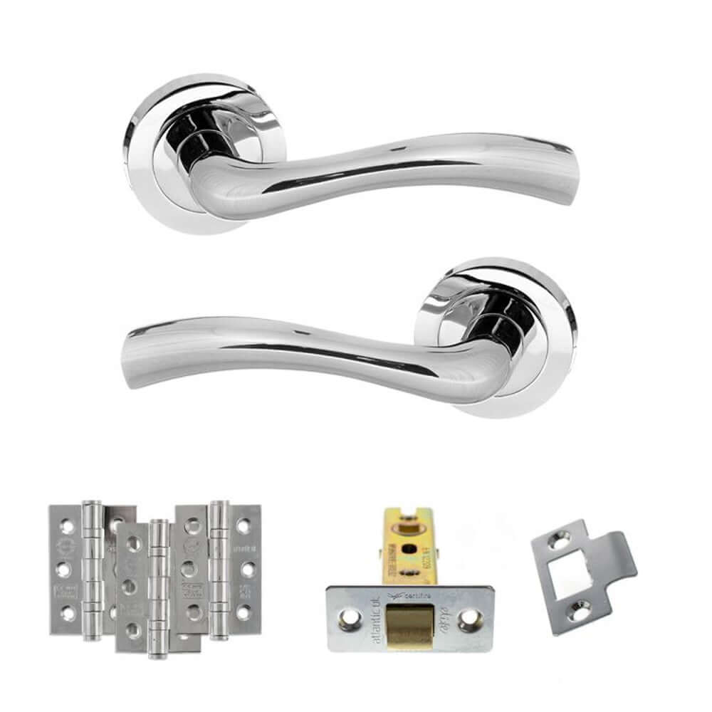 Product polished chrome door handle on round rose