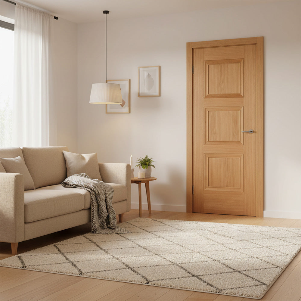 Lifestyle Amsterdam 3 panel prefinished oak internal door in room