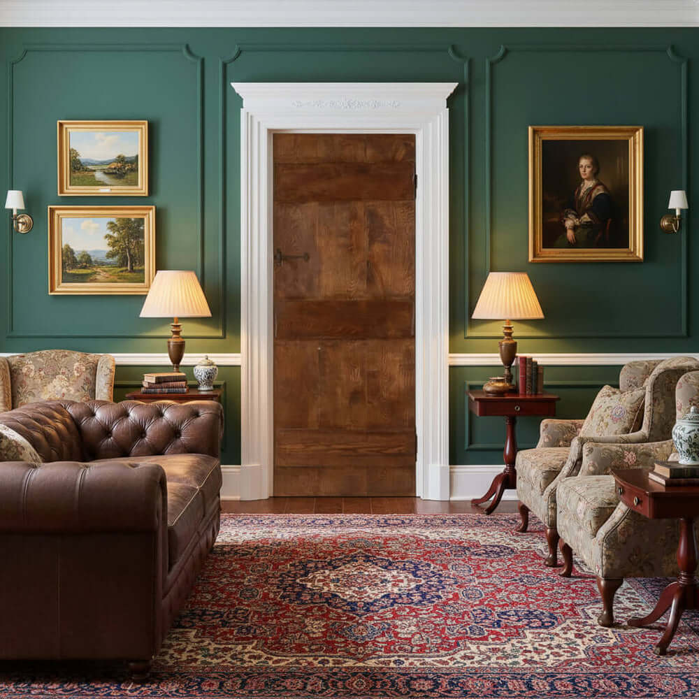 Lifestyle antique reproduction solid oak door installed in room