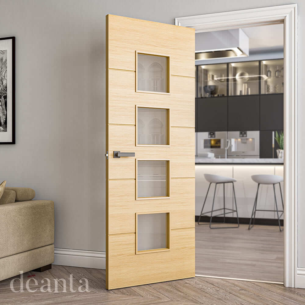 Augusta Internal Engineered Glazed Prefinished Oak Internal Doors - Lifestyle Image 1