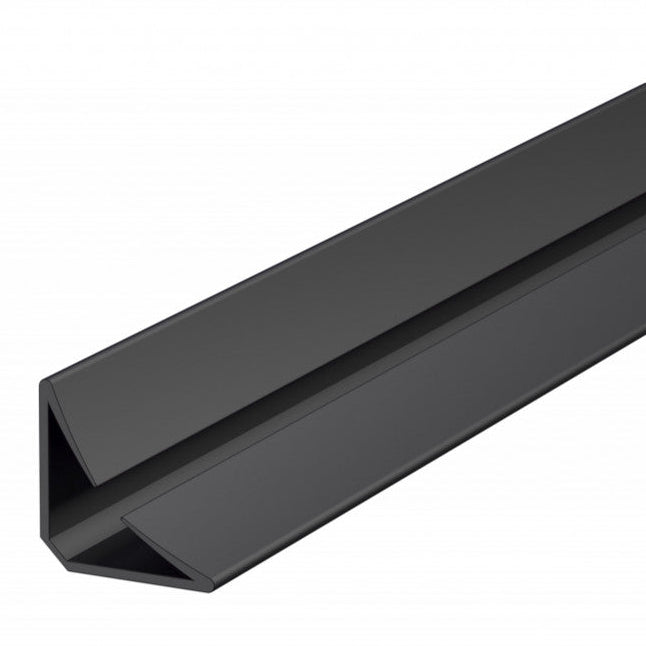 Product A close-up of a matte black channel or trim piece with a V-shaped cross-section, shown diagonally on a plain white background.