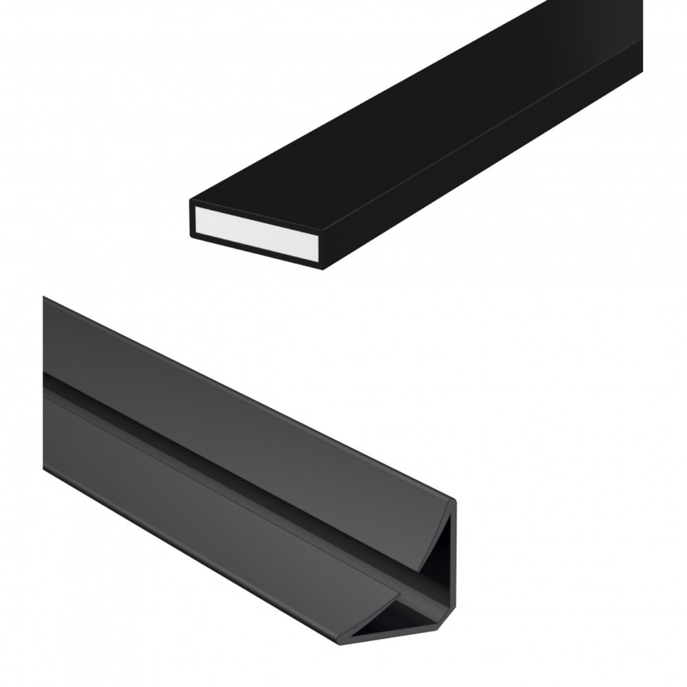 Product Two black plastic profiles on a white background