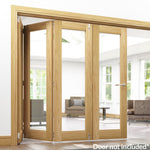 Wooden sliding doors with a living room background