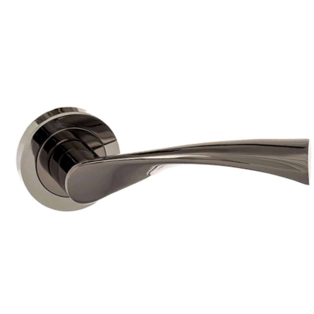 Product Polished metal door handle on a white background