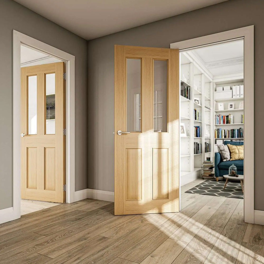 Bury style oak prefinished glazed door in lifestyle setting