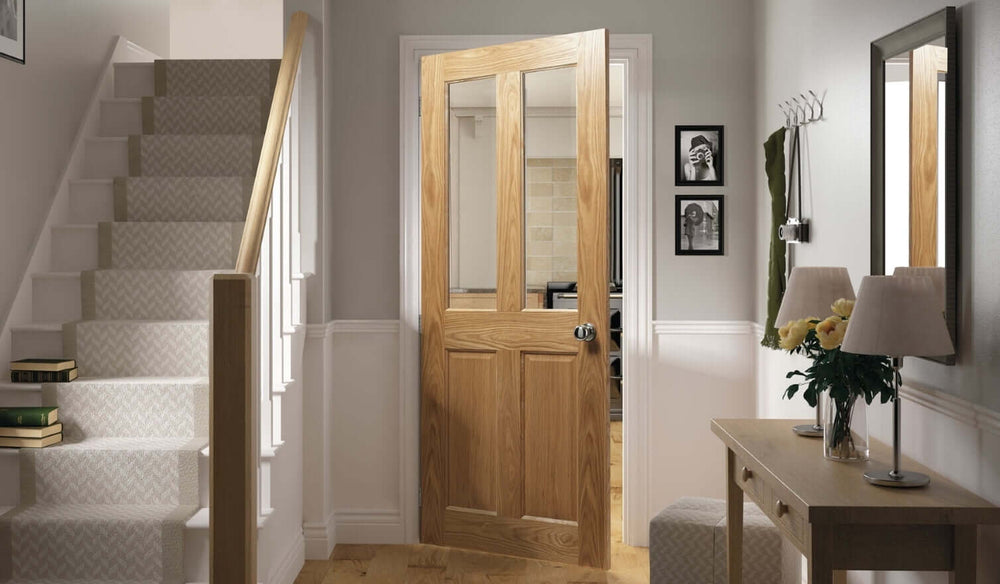 Lifestyle Bury Victorian glazed oak 4 panel door in room