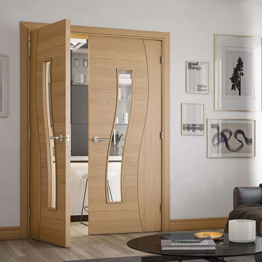 Lifestyle Cadiz clear glazed prefinished oak door in room