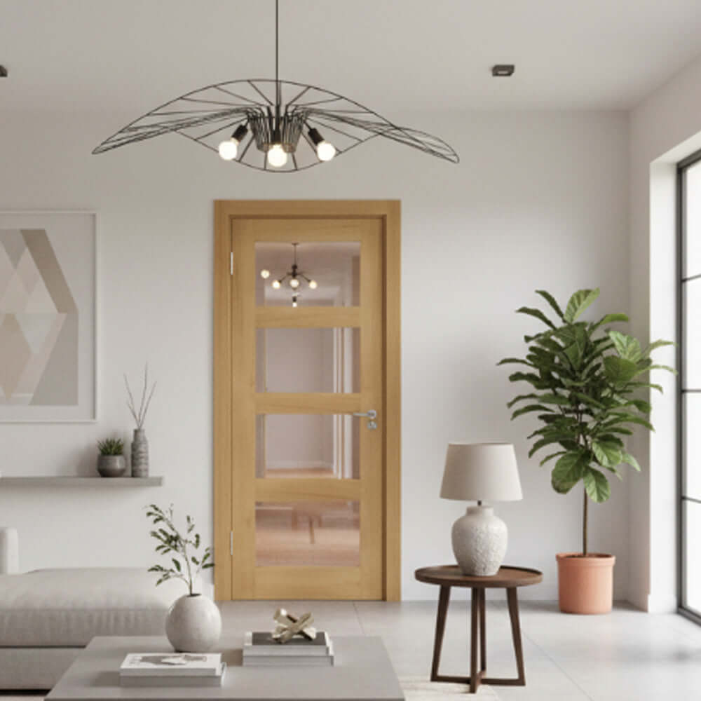 Lifestyle Coventry prefinished four panel clear glazed shaker door in room