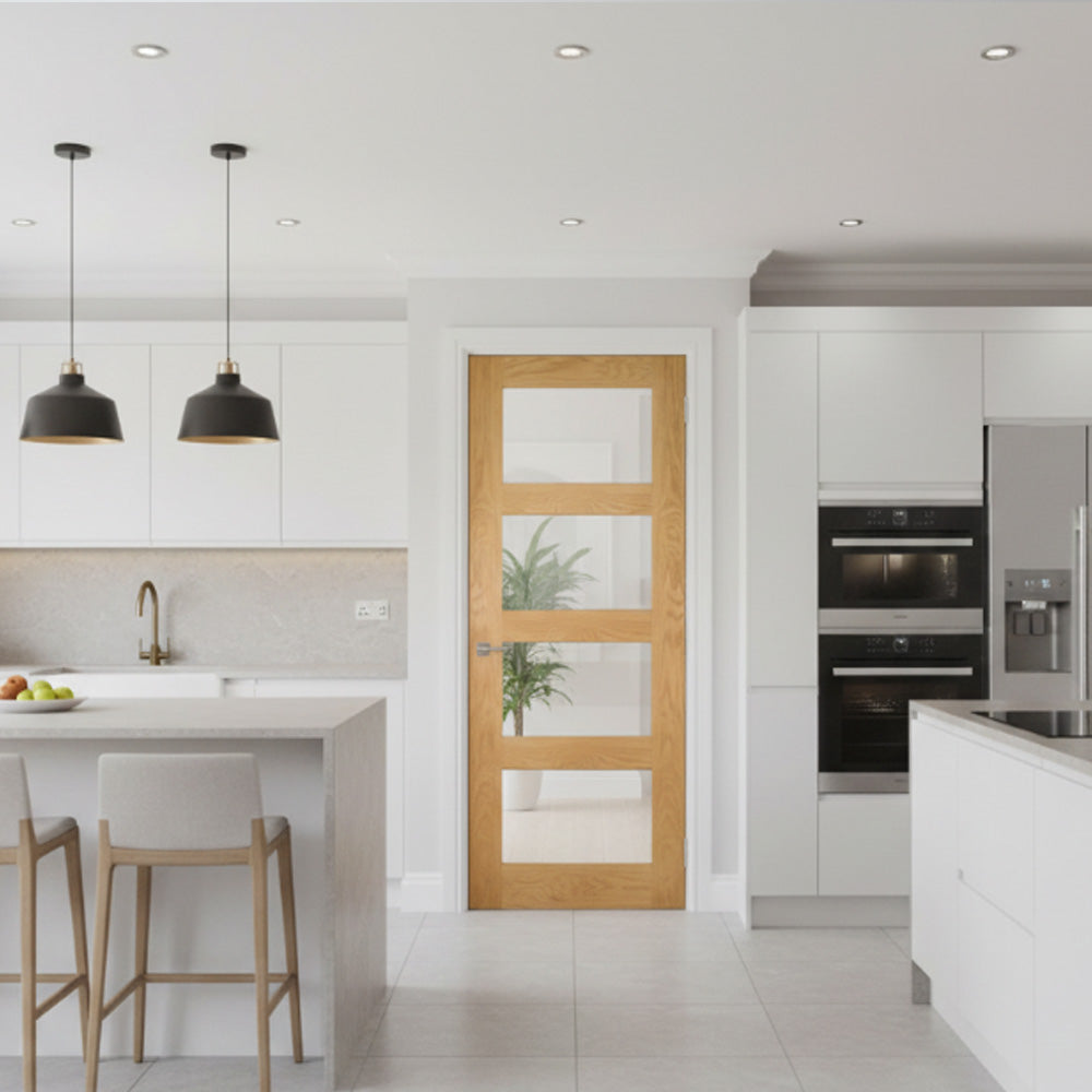 Coventry Prefinished Oak Glazed Internal Door Lifestyle image setting in a kitchen
