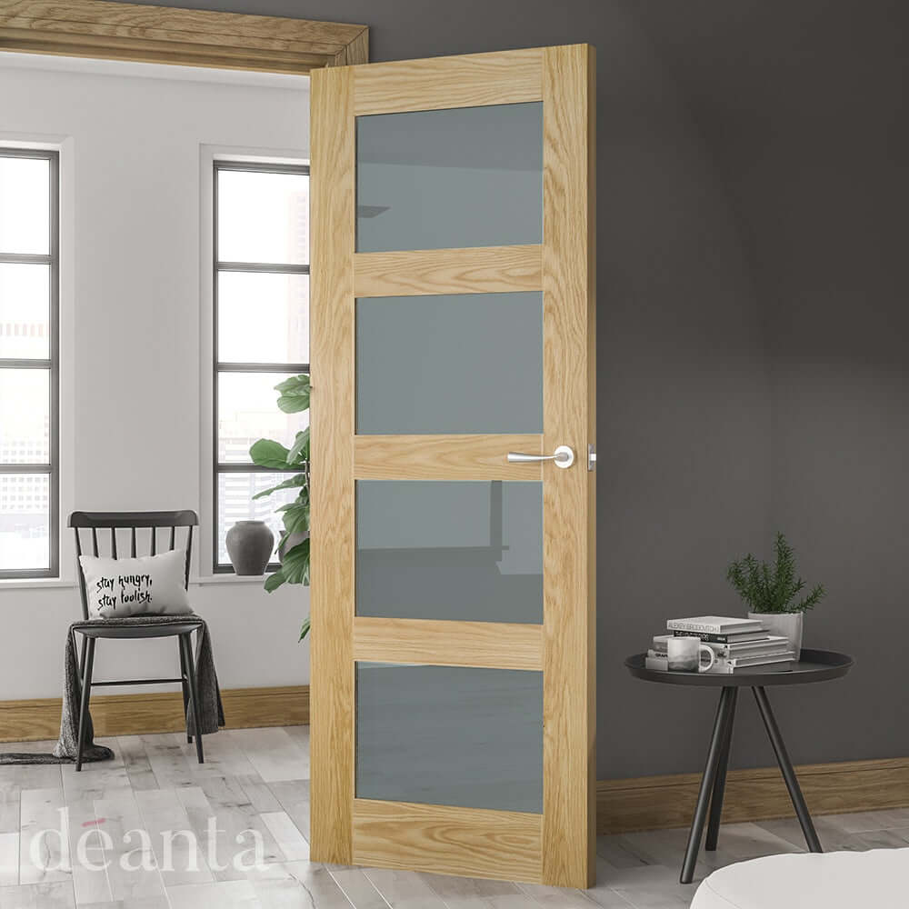 Lifestyle Coventry four panel obscured glazed shaker style door in room