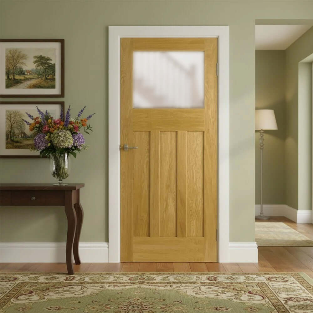 Lifestyle DX30 1930s style oak glazed door in room