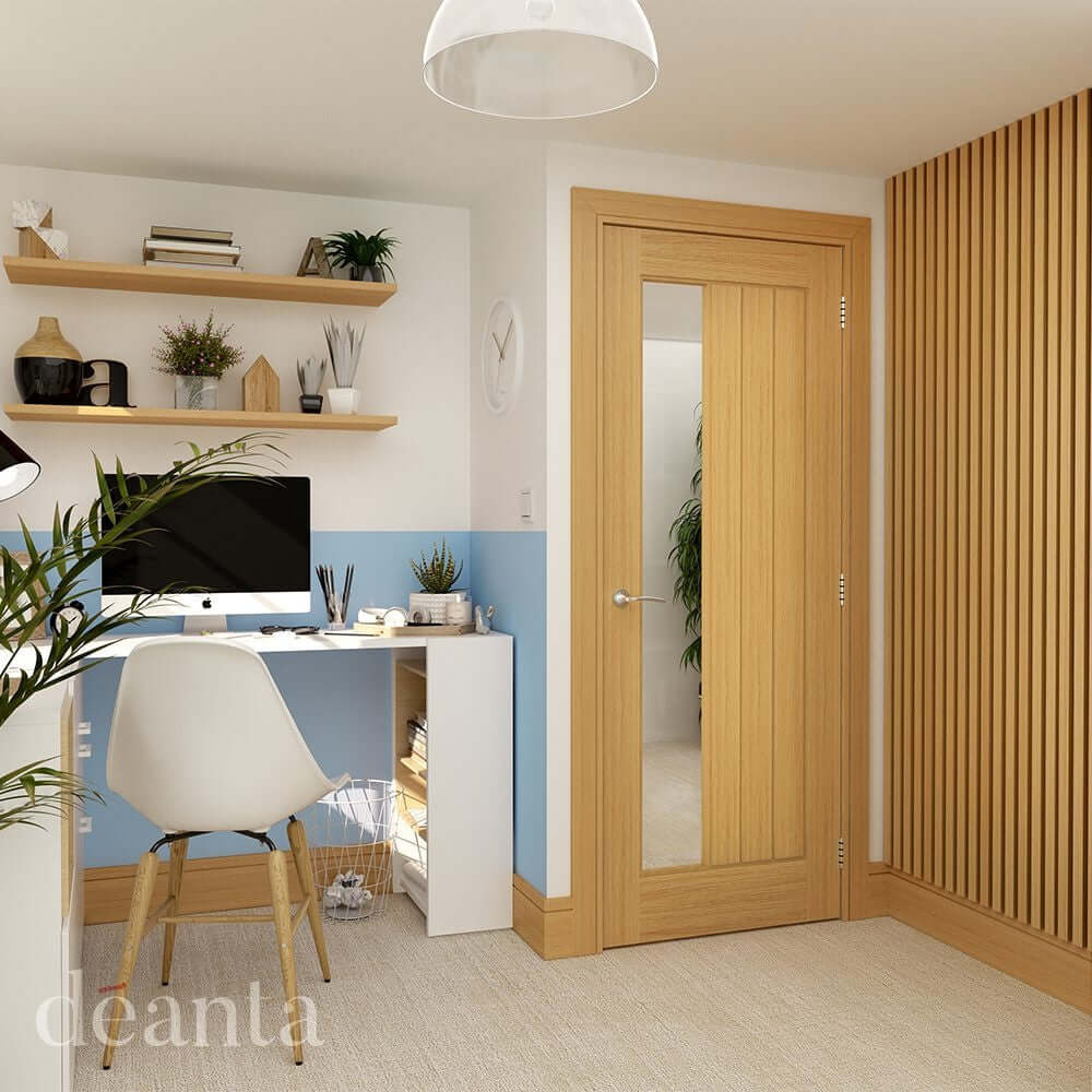 Lifestyle Ely prefinished oak 1 side light glazed internal door in room